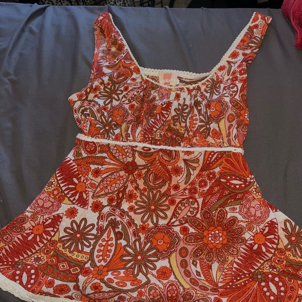 Floral Patterned Women's Blouse - Red and Orange